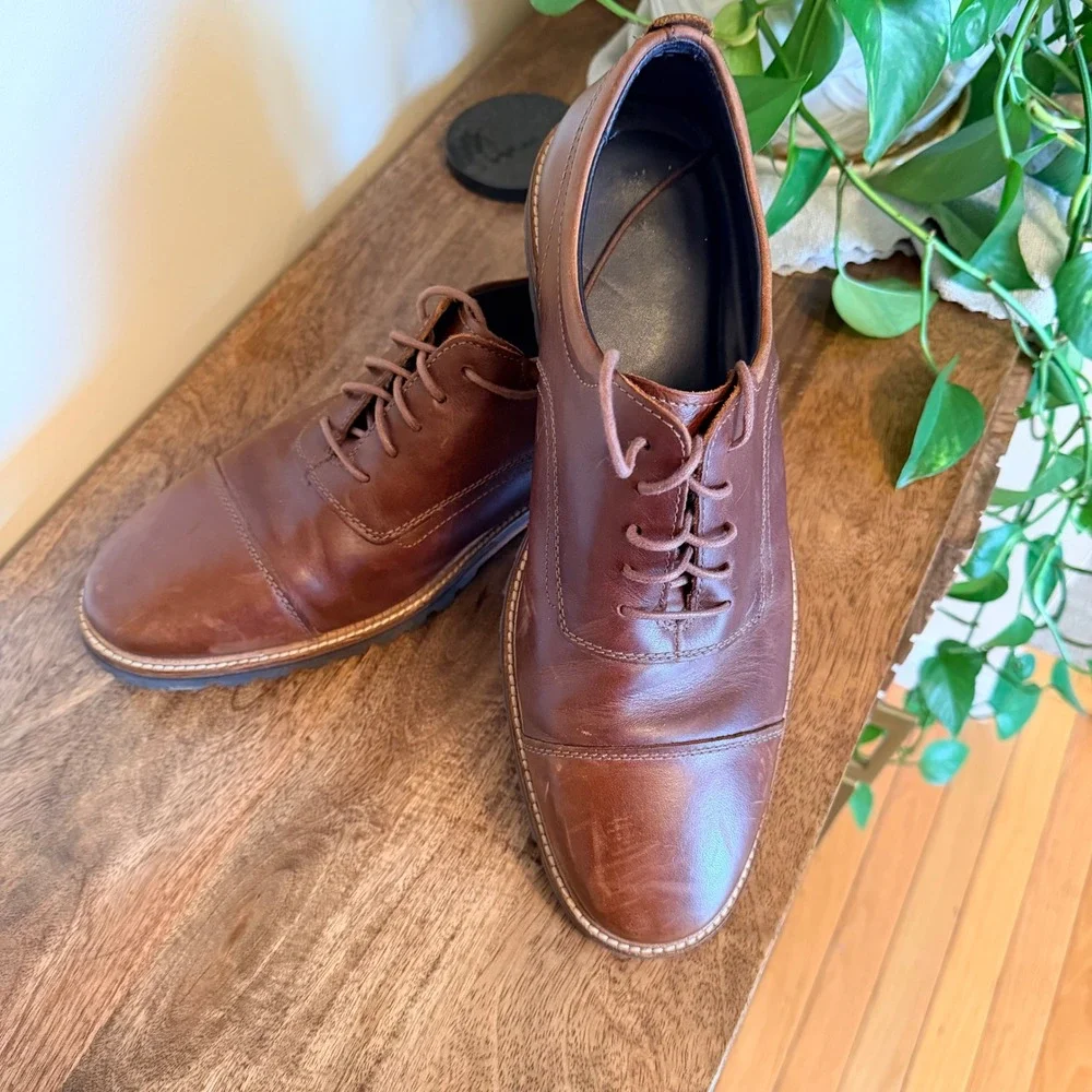 Cole Haan Brown Leather Cap Toe Oxford Rugged Sole Dress Shoes Mens 10.5D Preppy